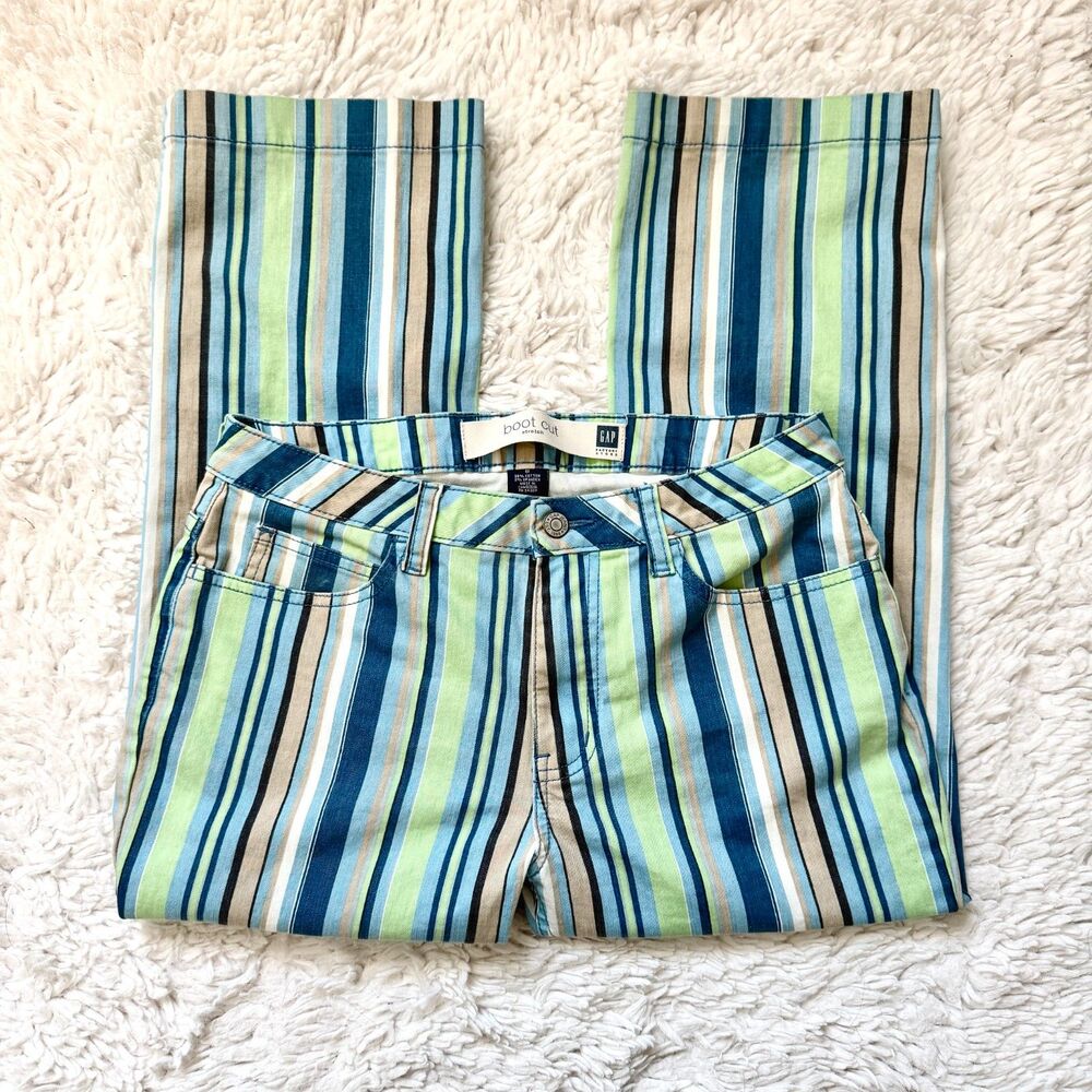 GAP Women's Bootcut Stripped Multi-Colored/Green Vintage Jeans Sz 8 Whimsy Y2K